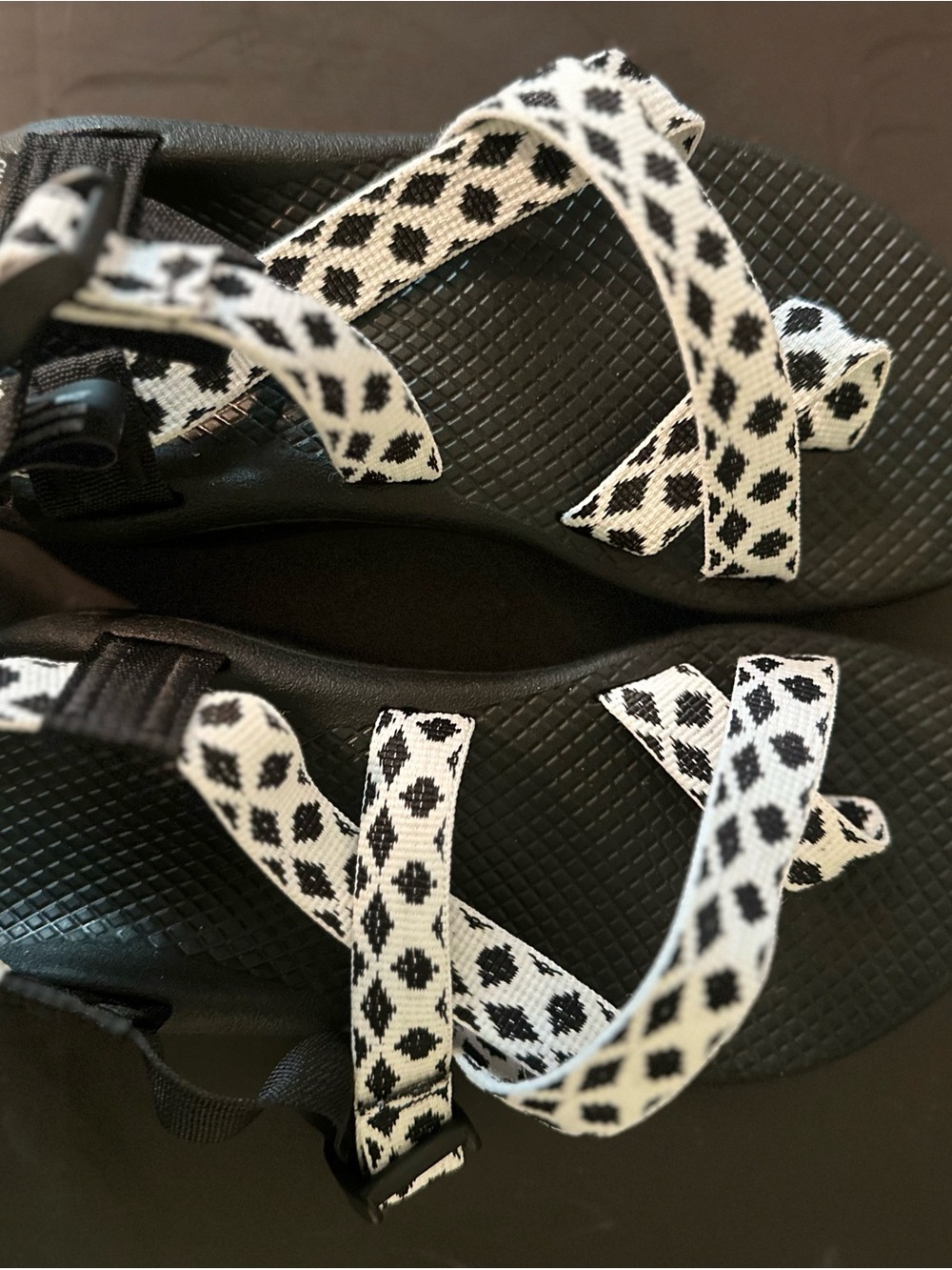 Chaco Black Sandal with White & Black Patterned Webbing - Picture 2 of 2